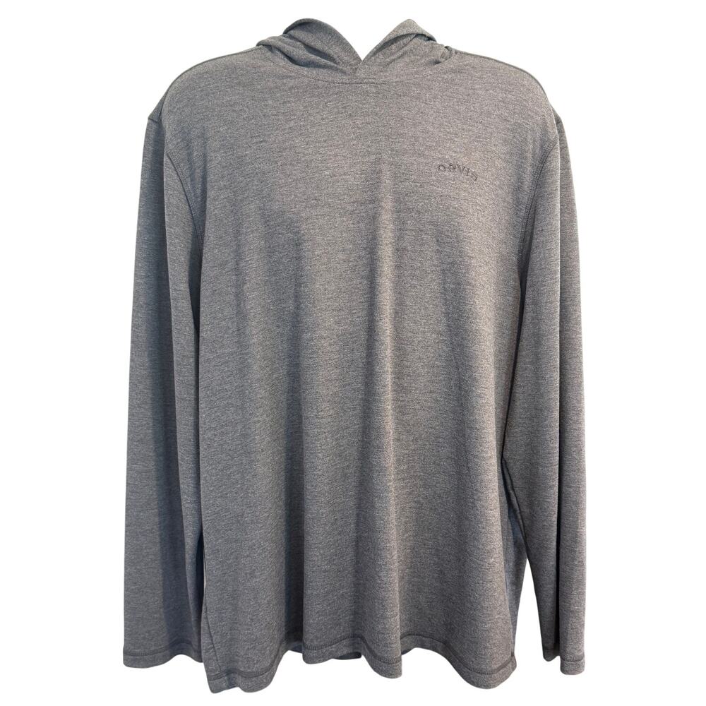 Orvis Men's XXL Gray Performance Hooded Long Sleeve Pullover Shirt Stretch